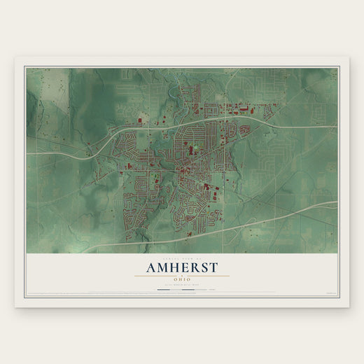 Amherst, Ohio map print, the full design