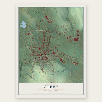 Corry, Pennsylvania map print, the full design