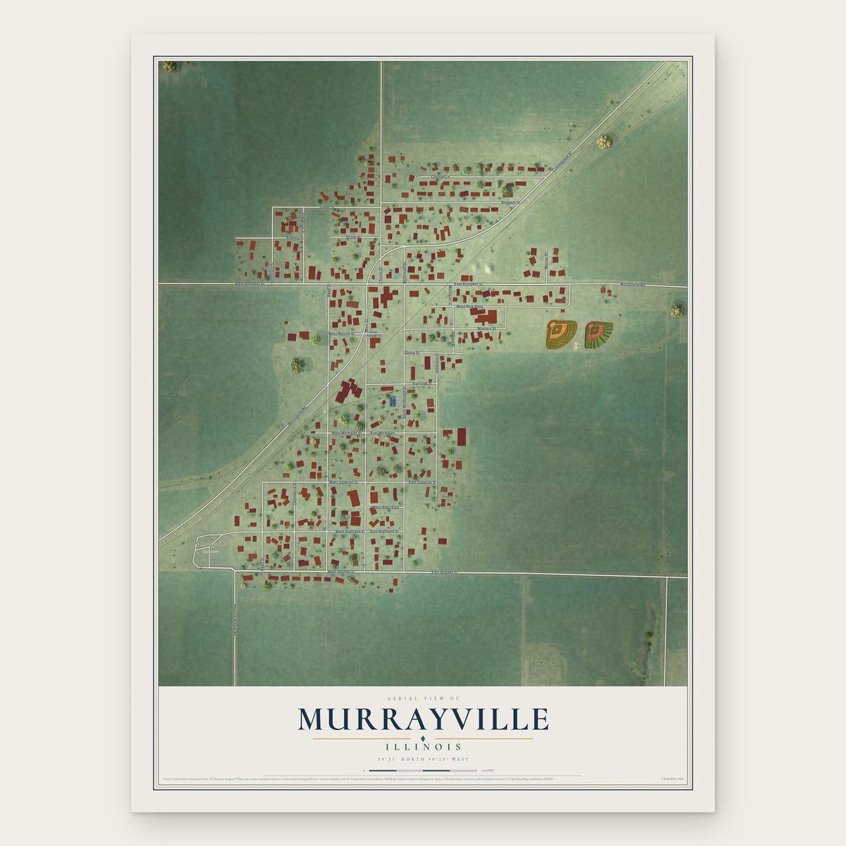 Murrayville, Illinois map print, the full design