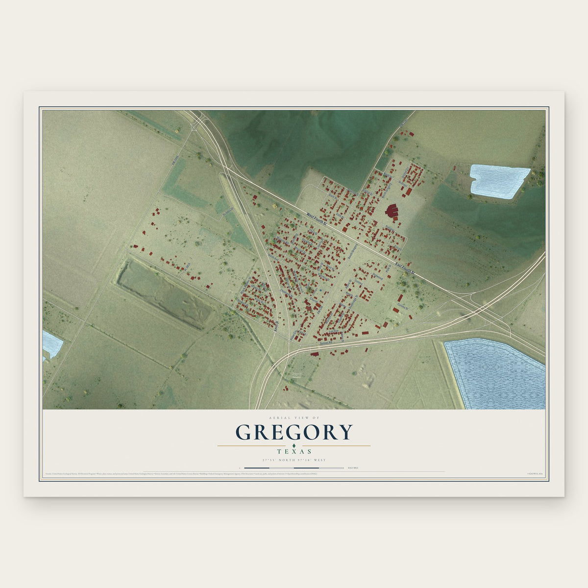 Gregory, Texas map print, the full design