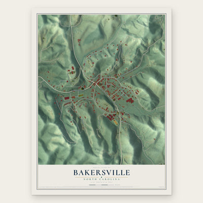 Bakersville, North Carolina map print, the full design