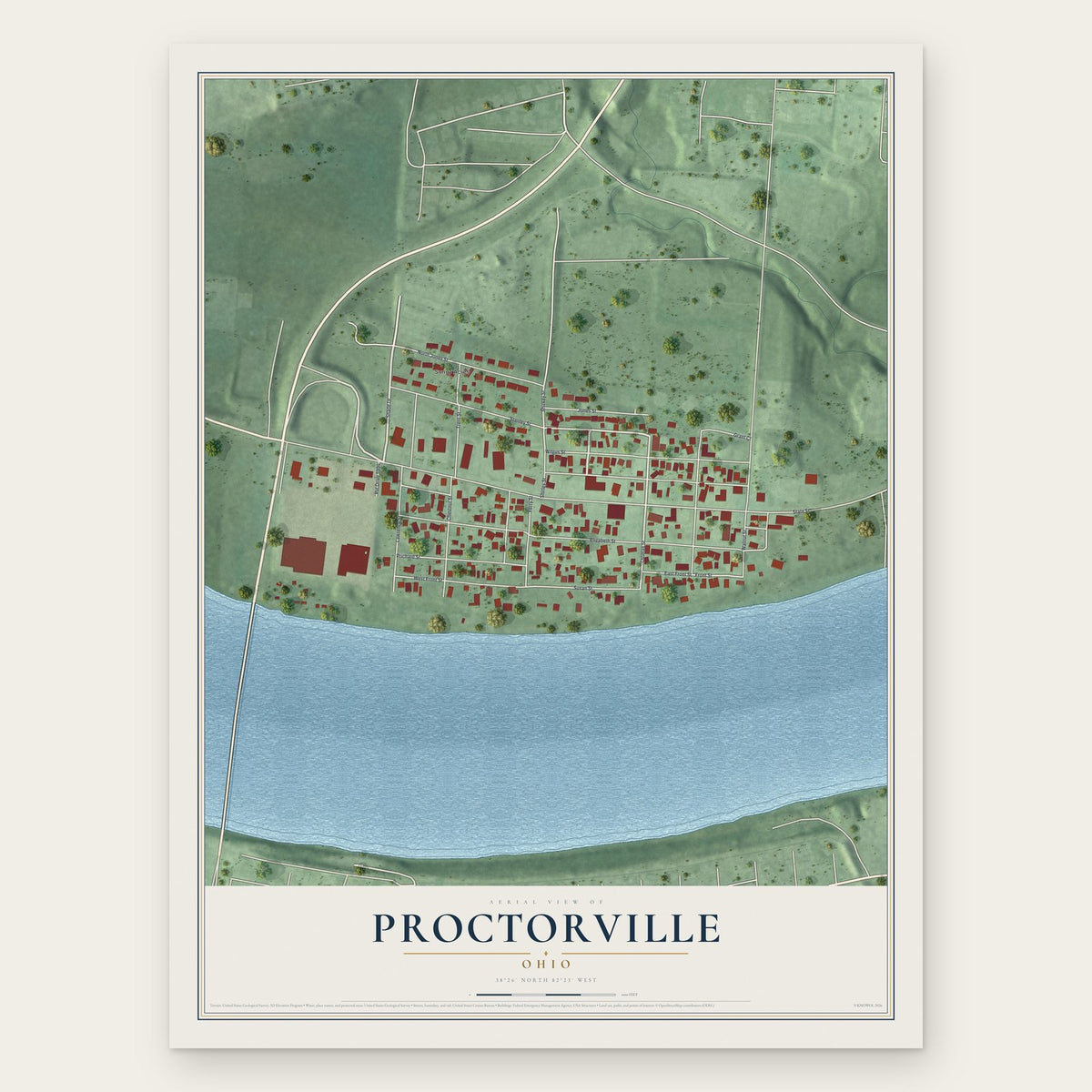 Proctorville, Ohio map print, the full design