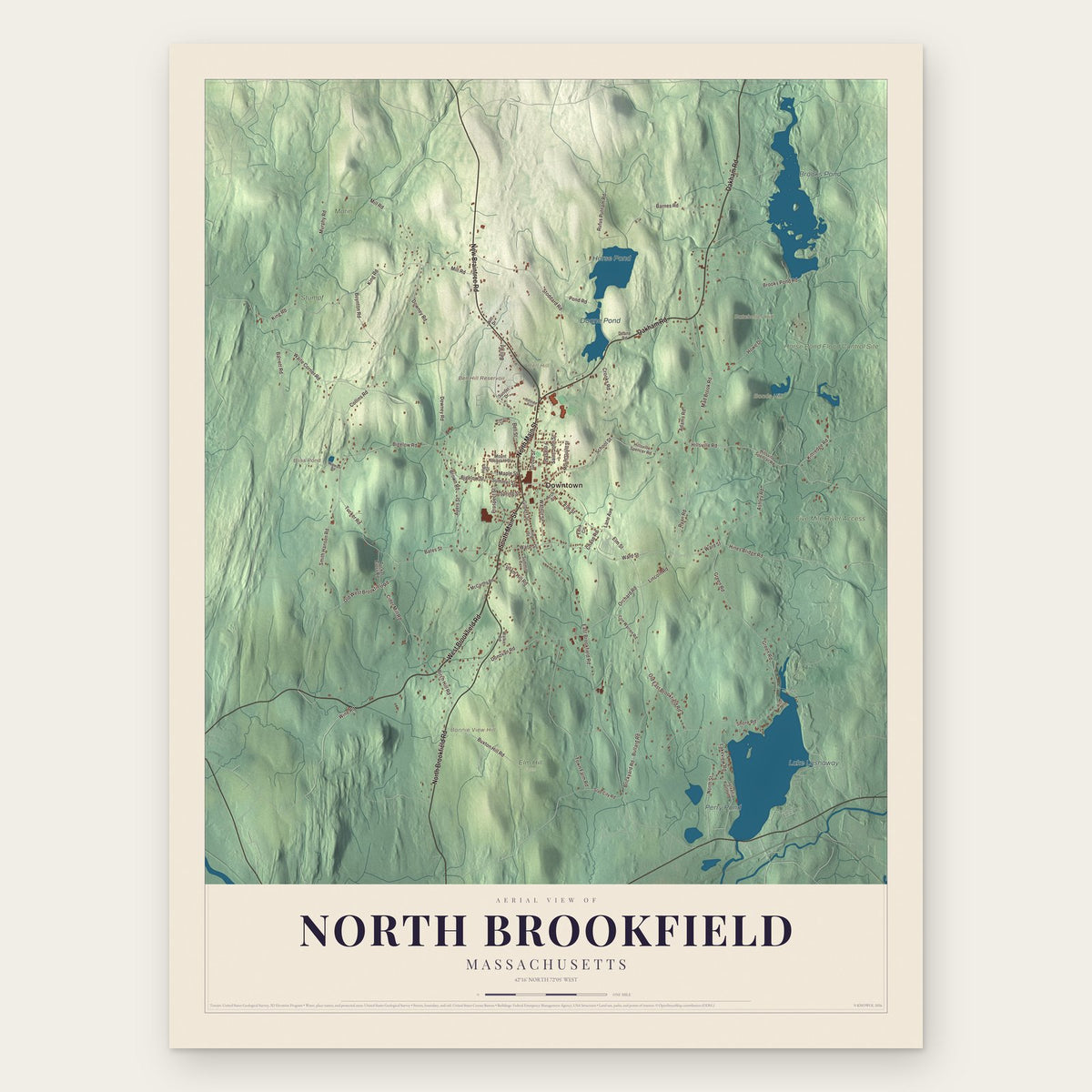 North Brookfield, Massachusetts map print, the full design
