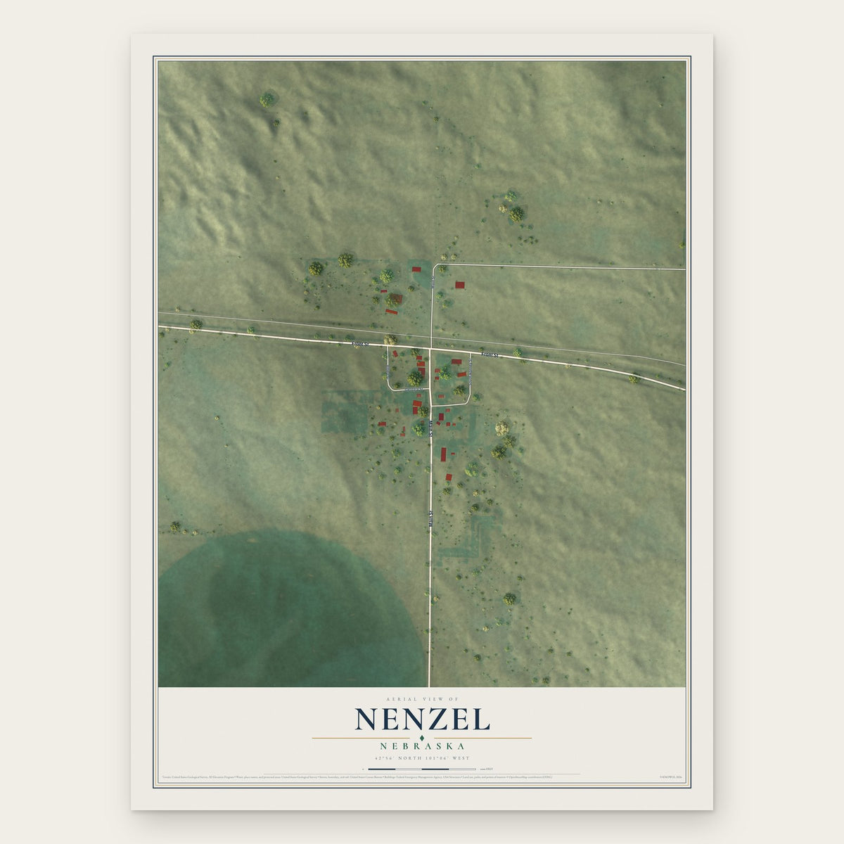 Nenzel, Nebraska map print, the full design