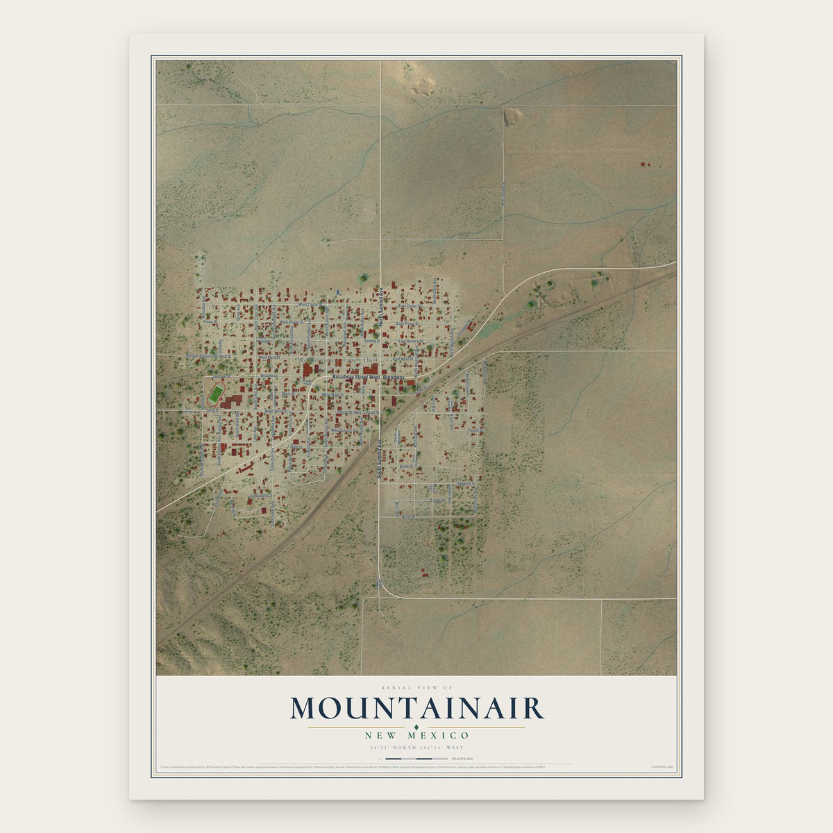 Mountainair, New Mexico map print, the full design