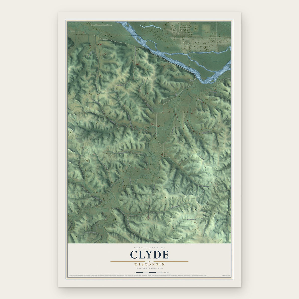 Clyde, Wisconsin map print, the full design