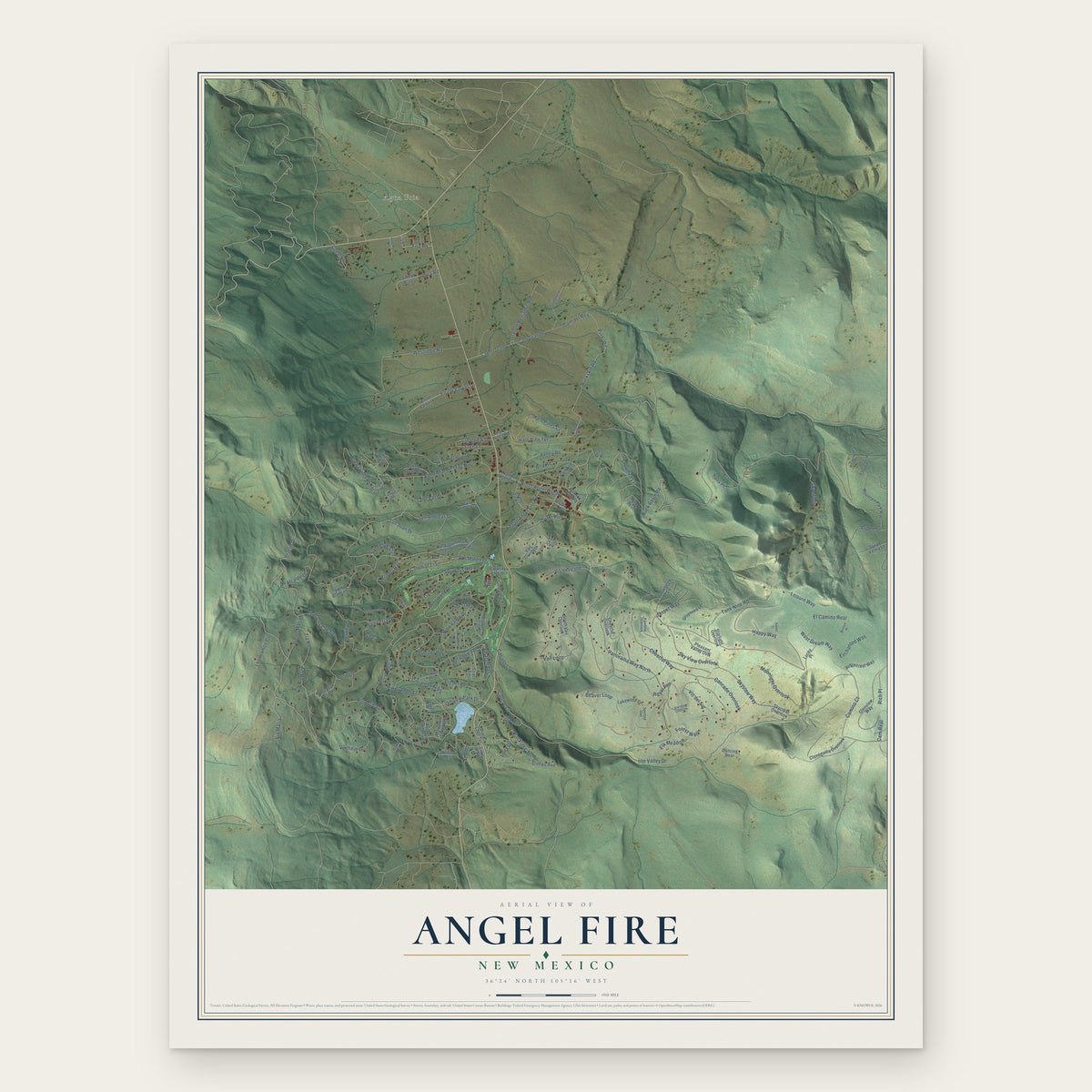 Angel Fire, New Mexico map print, the full design
