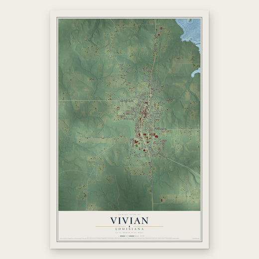 Vivian, Louisiana map print, the full design