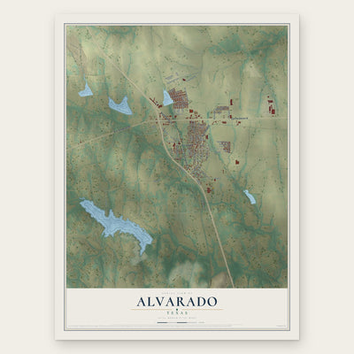 Alvarado, Texas map print, the full design