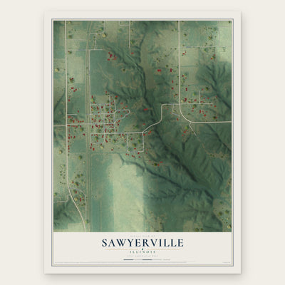 Sawyerville, Illinois map print, the full design