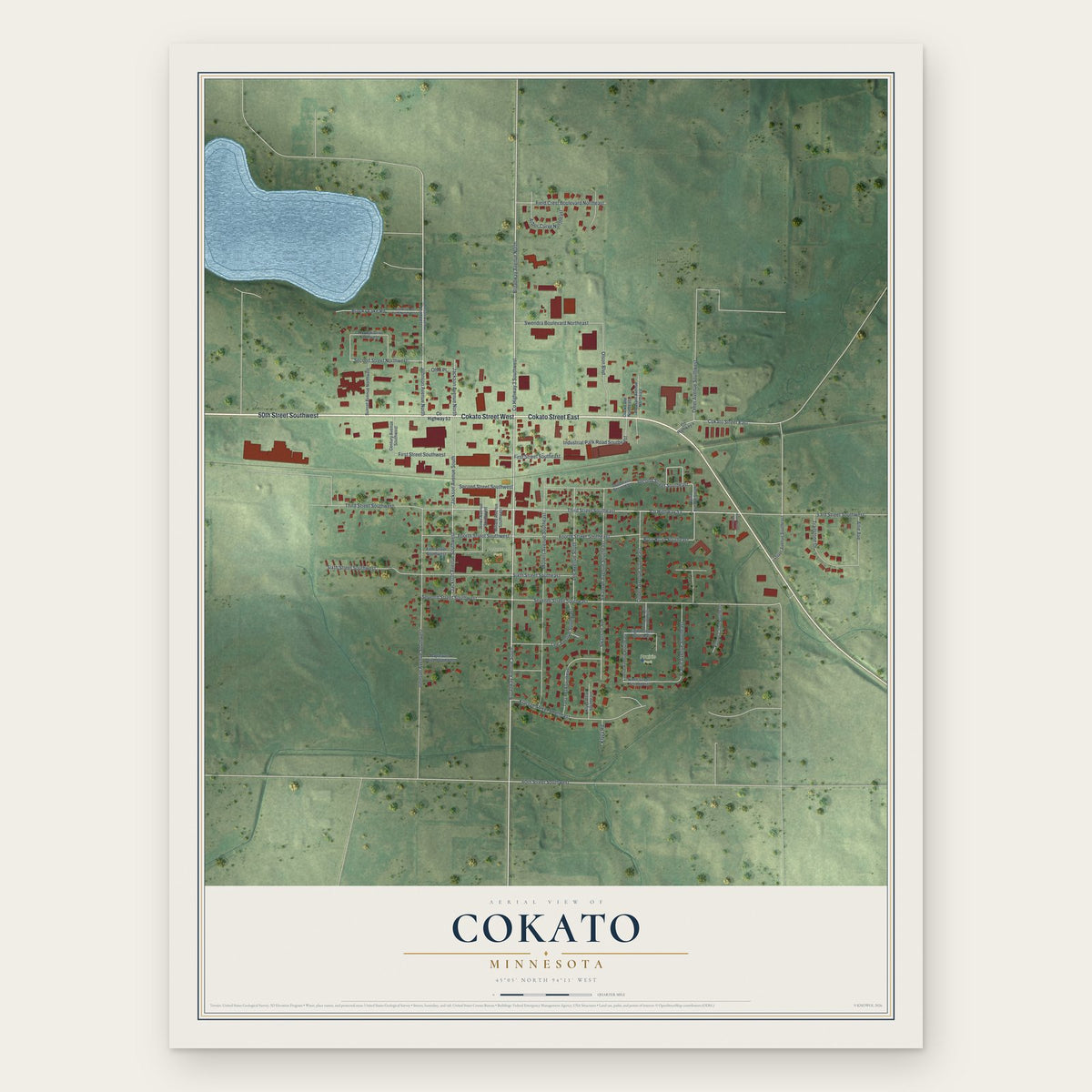 Cokato, Minnesota map print, the full design
