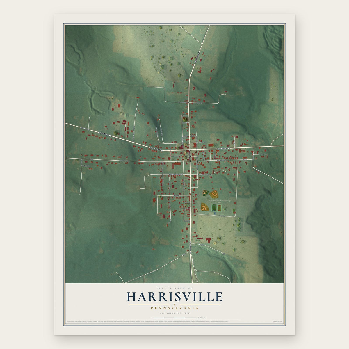 Harrisville, Pennsylvania map print, the full design