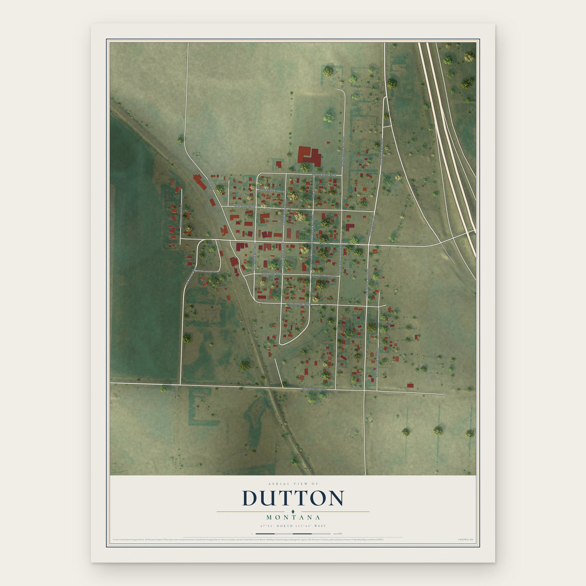 Dutton, Montana map print, the full design