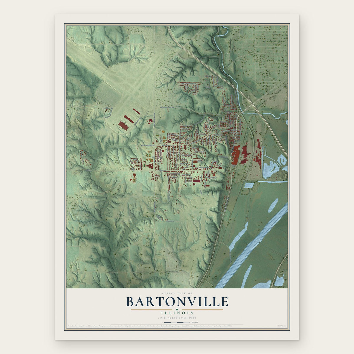 Bartonville, Illinois map print, the full design