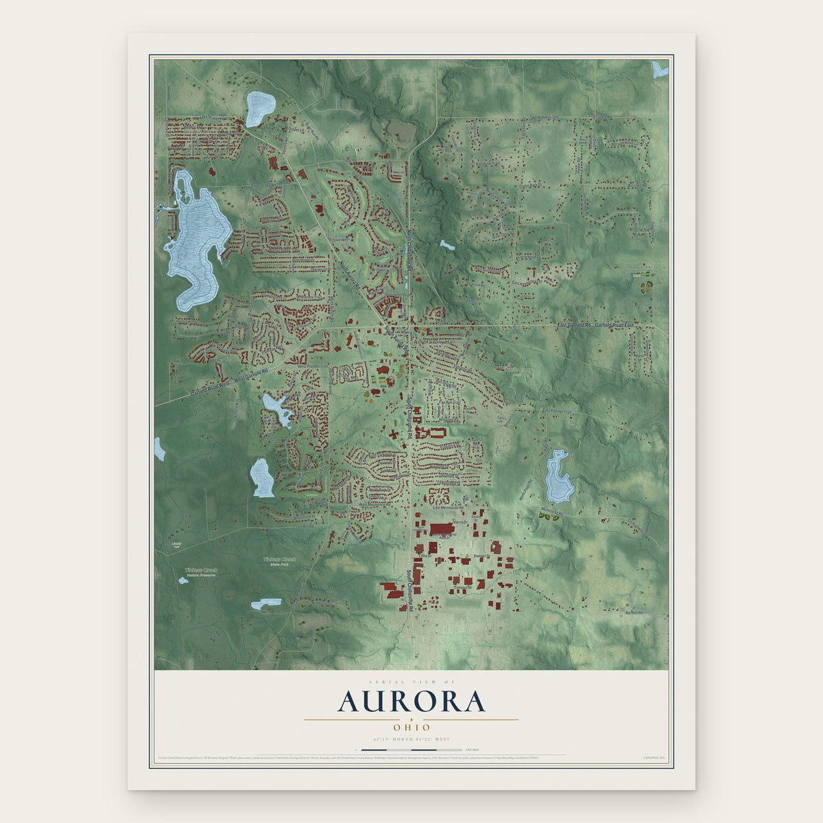 Aurora, Ohio map print, the full design