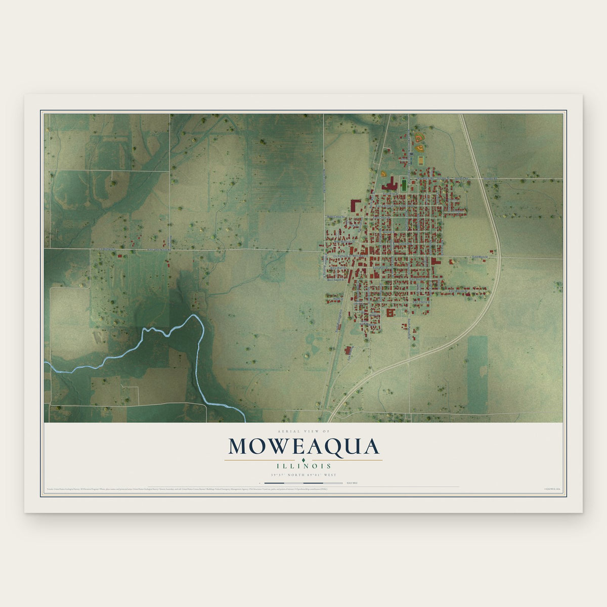 Moweaqua, Illinois map print, the full design