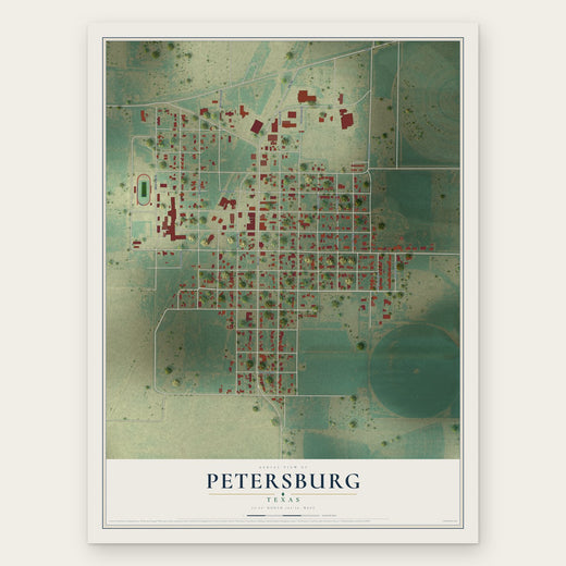 Petersburg, Texas map print, the full design