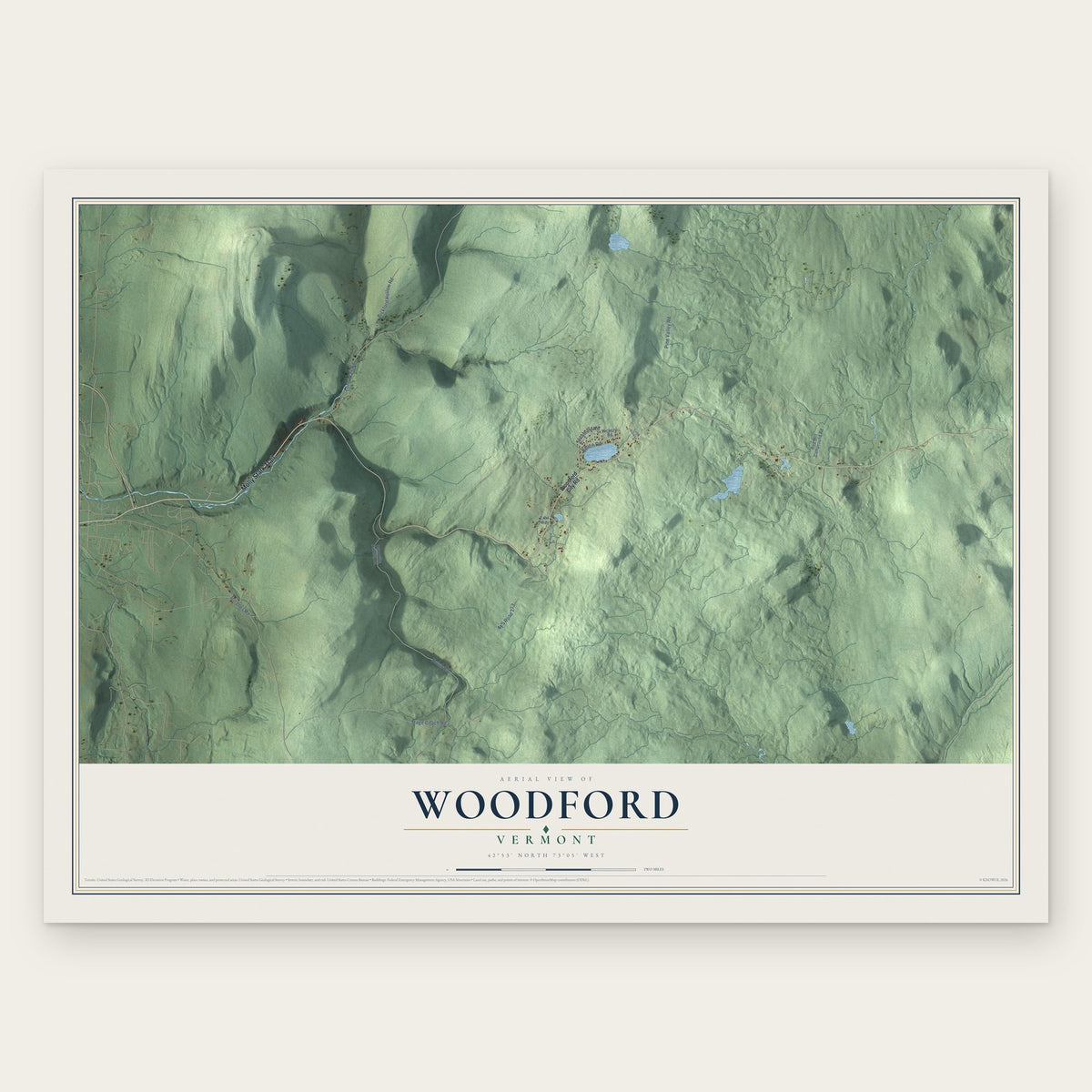 Woodford, Vermont map print, the full design