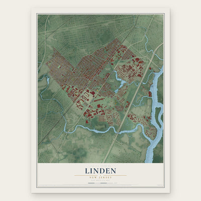Linden, New Jersey map print, the full design