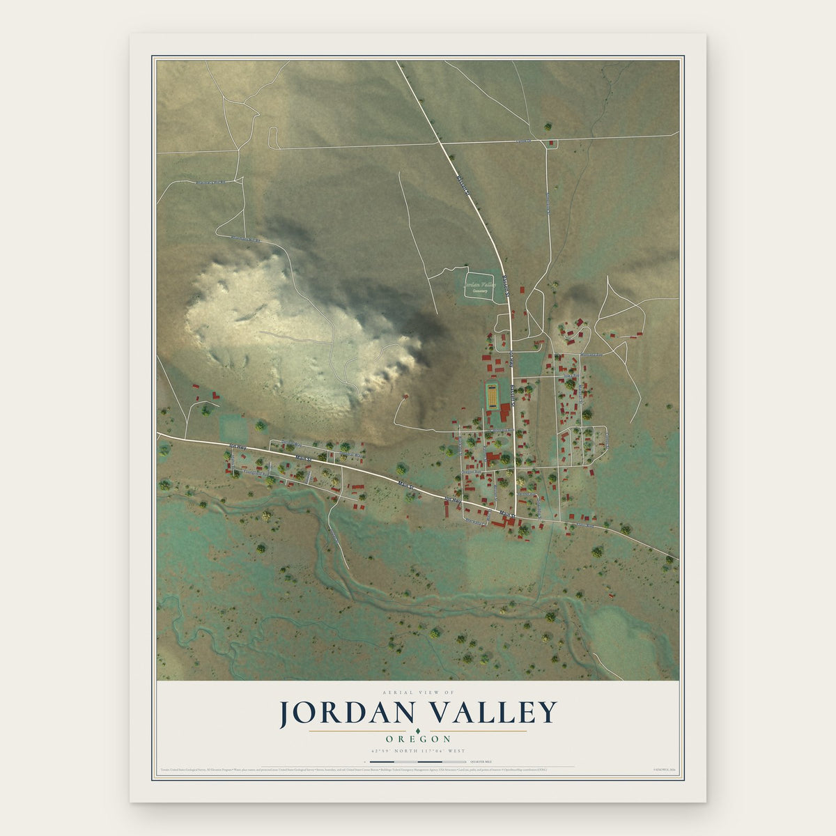 Jordan Valley, Oregon map print, the full design