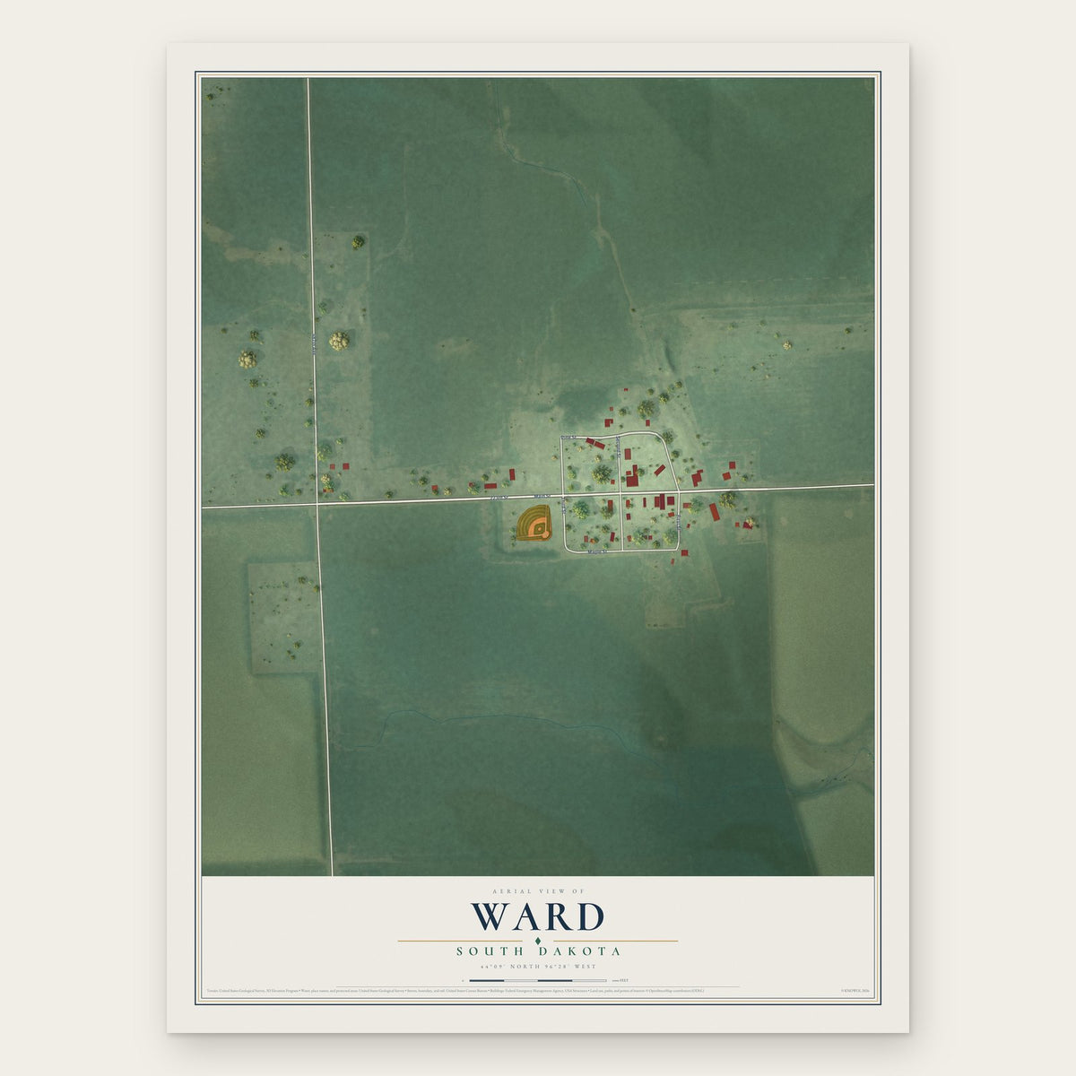 Ward, South Dakota map print, the full design
