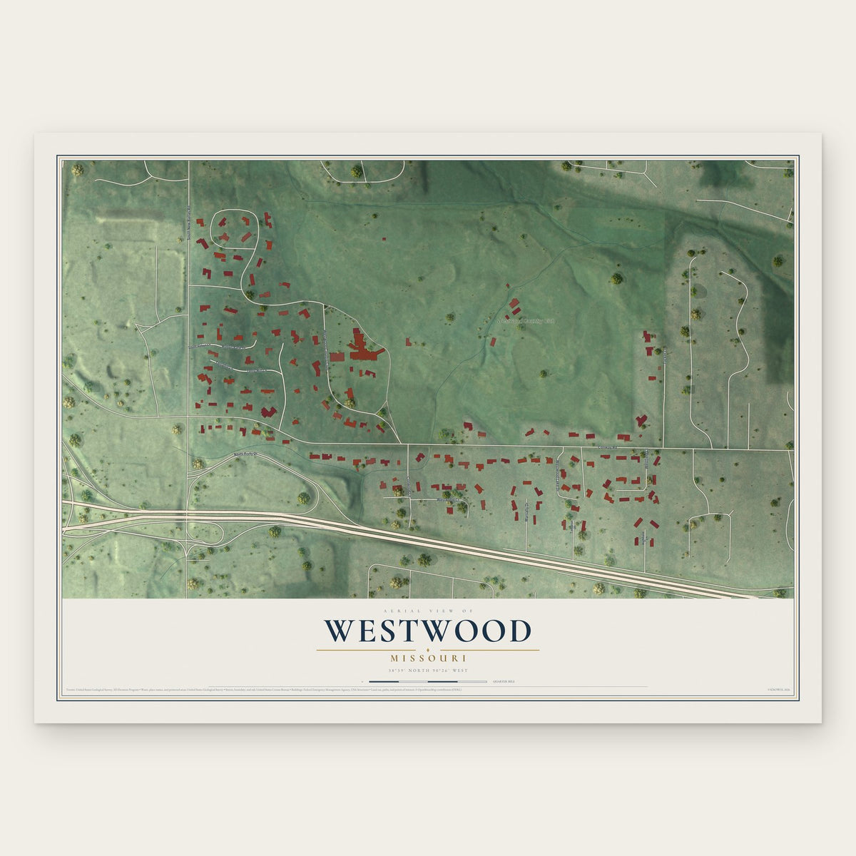 Westwood, Missouri map print, the full design
