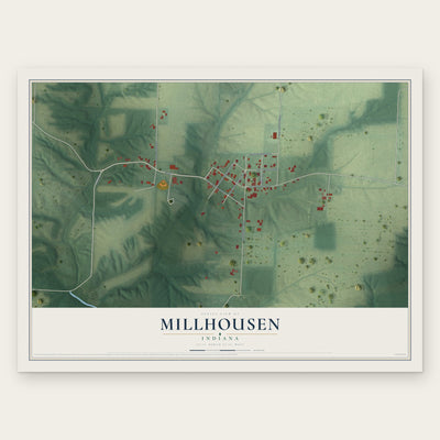 Millhousen, Indiana map print, the full design