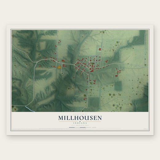 Millhousen, Indiana map print, the full design