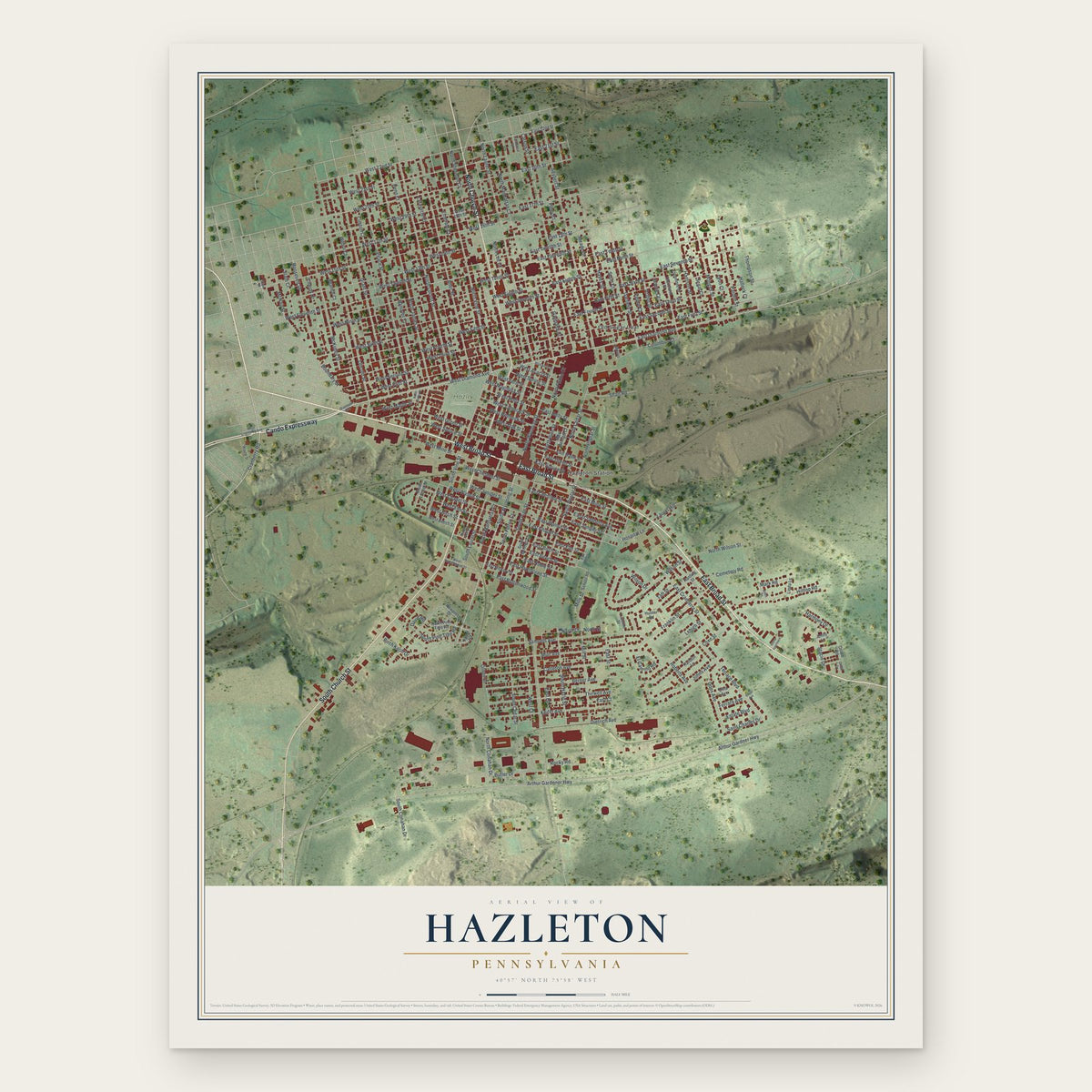 Hazleton, Pennsylvania map print, the full design