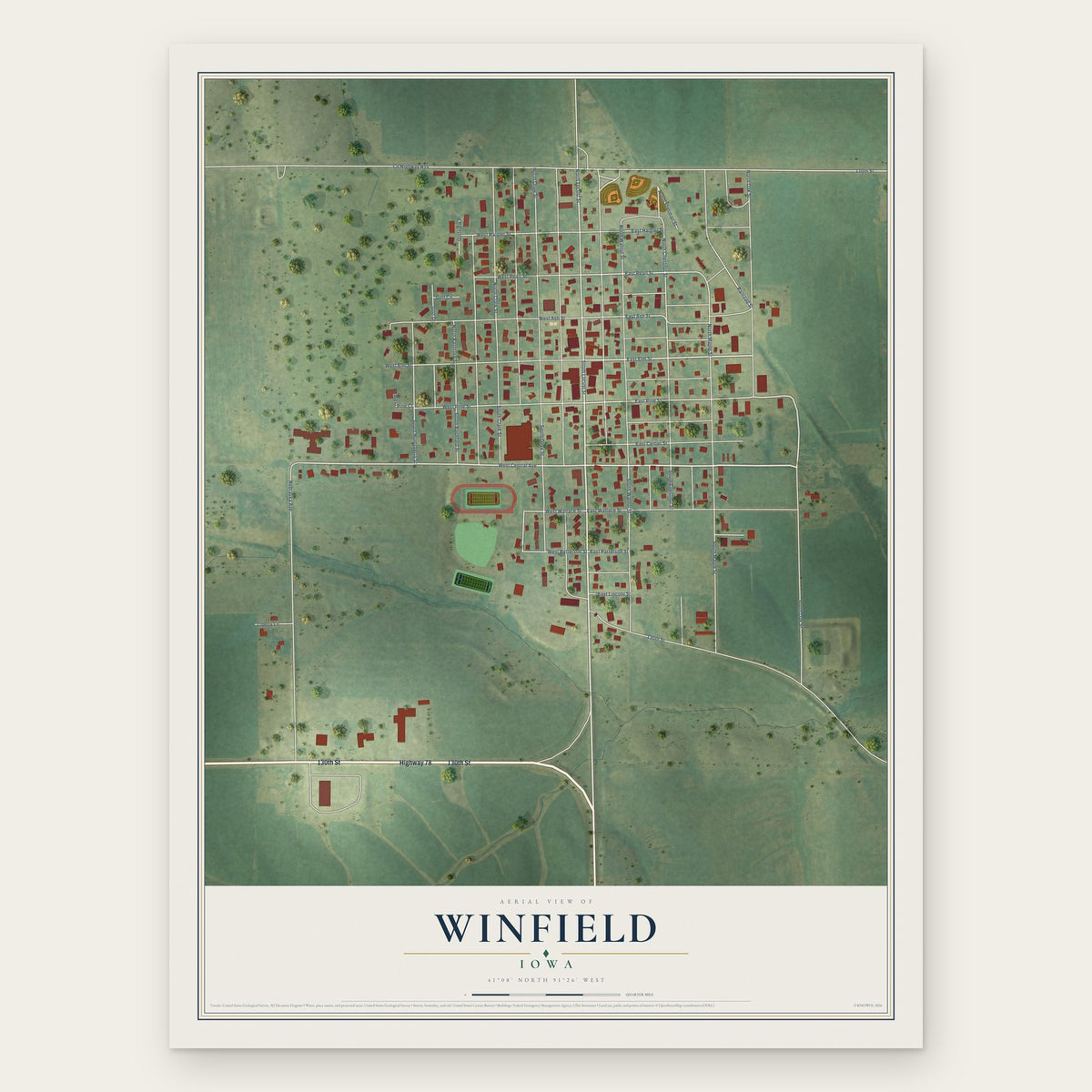 Winfield, Iowa map print, the full design
