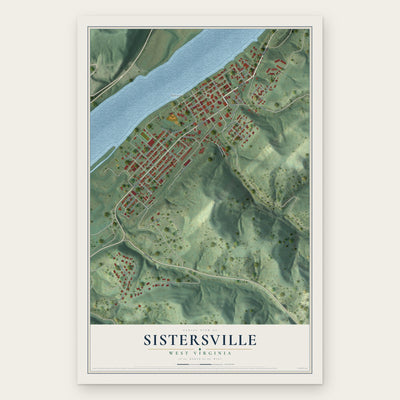 Sistersville, West Virginia map print, the full design