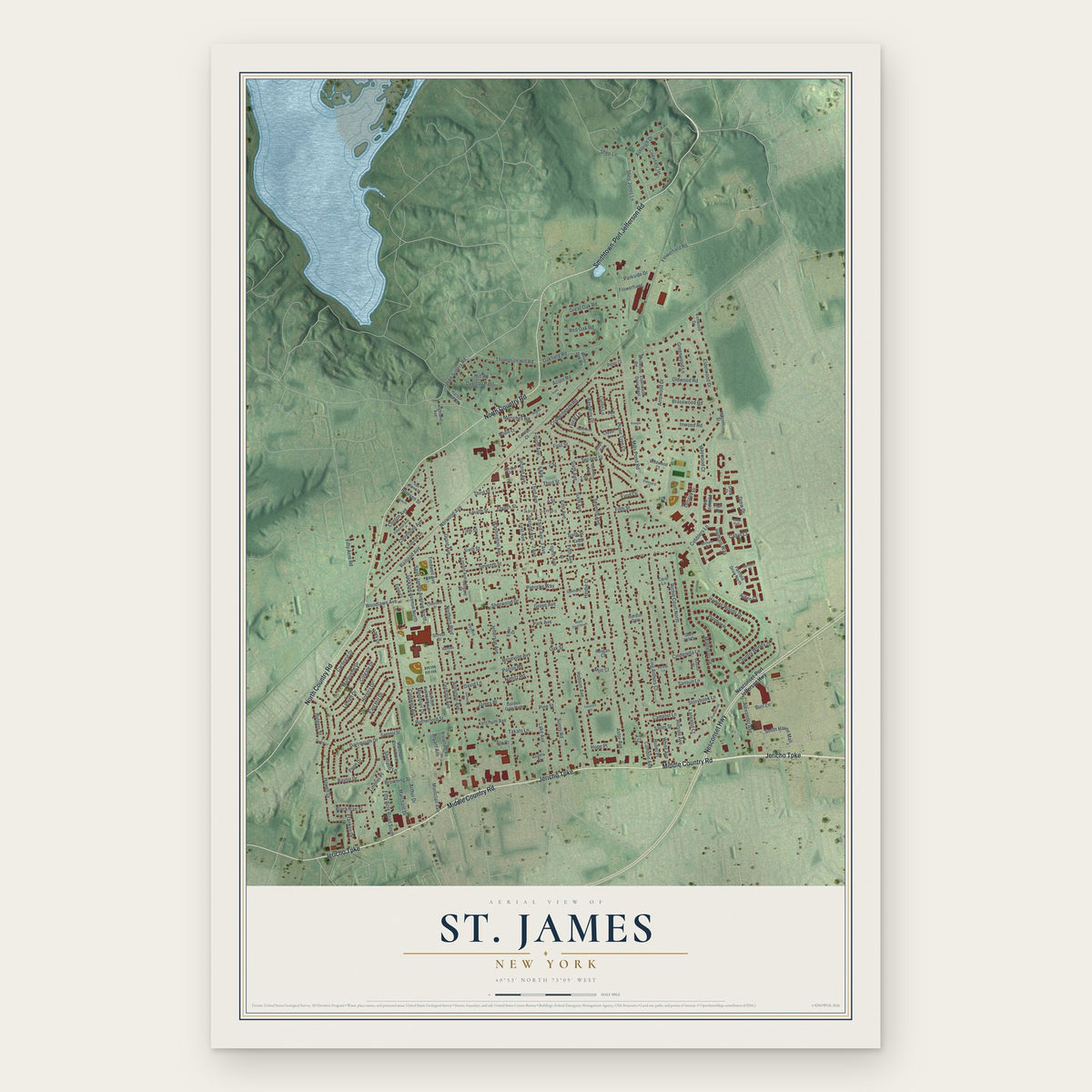 St. James, New York map print, the full design
