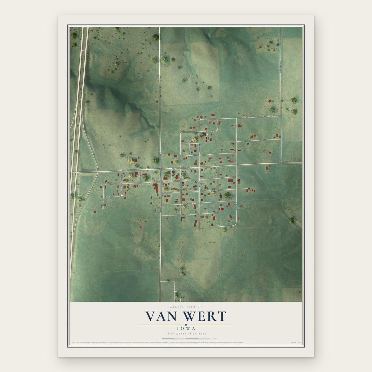 Van Wert, Iowa map print, the full design