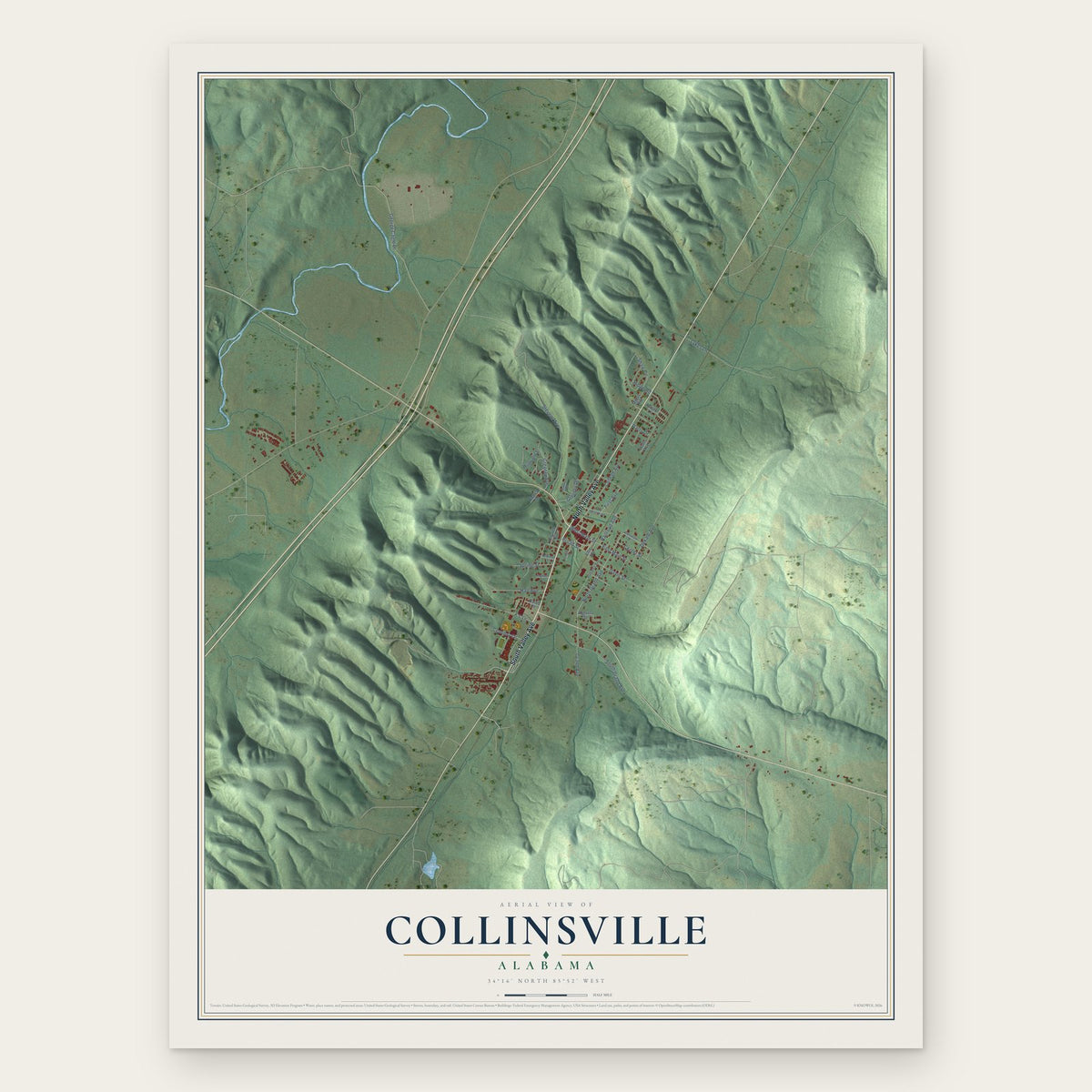 Collinsville, Alabama map print, the full design