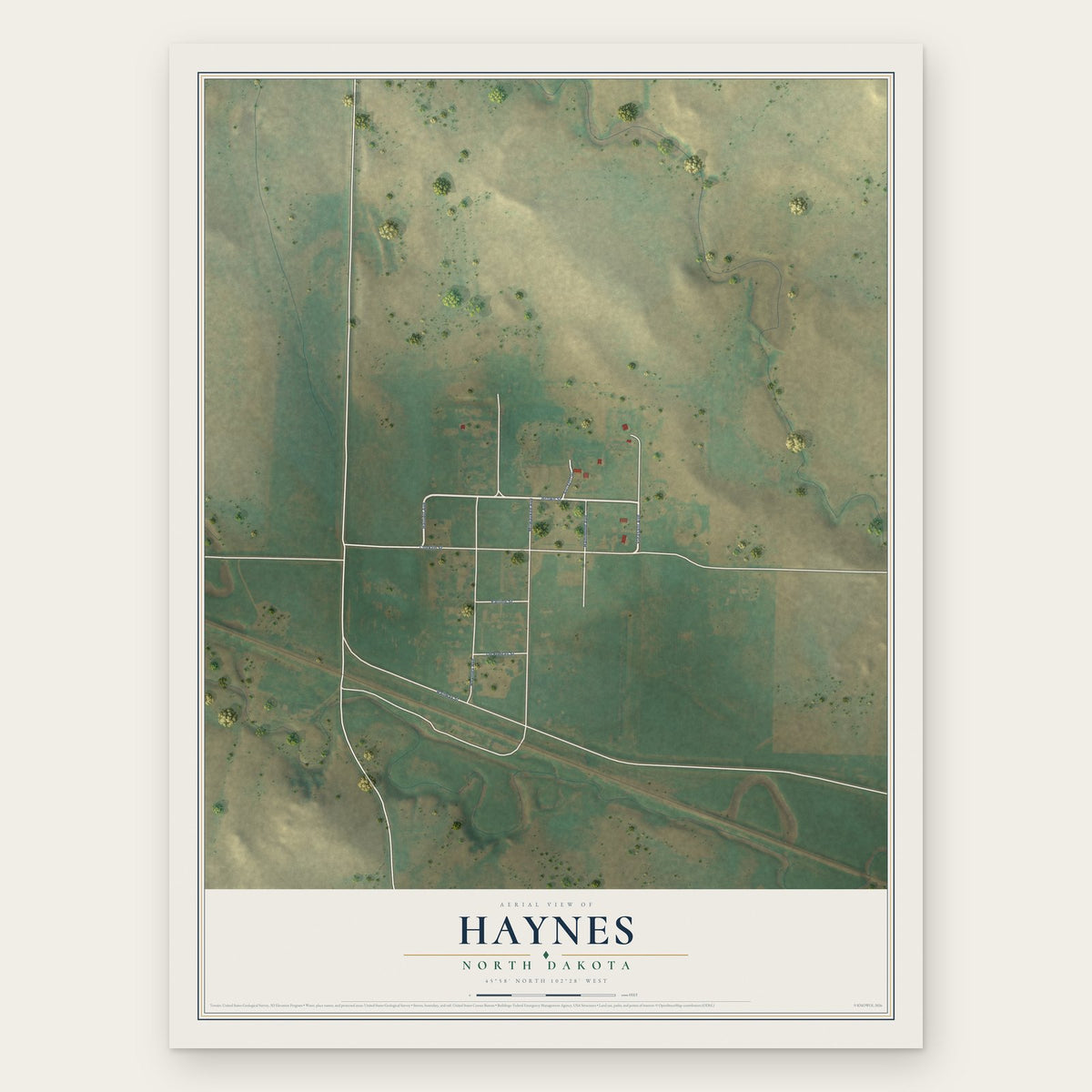 Haynes, North Dakota map print, the full design