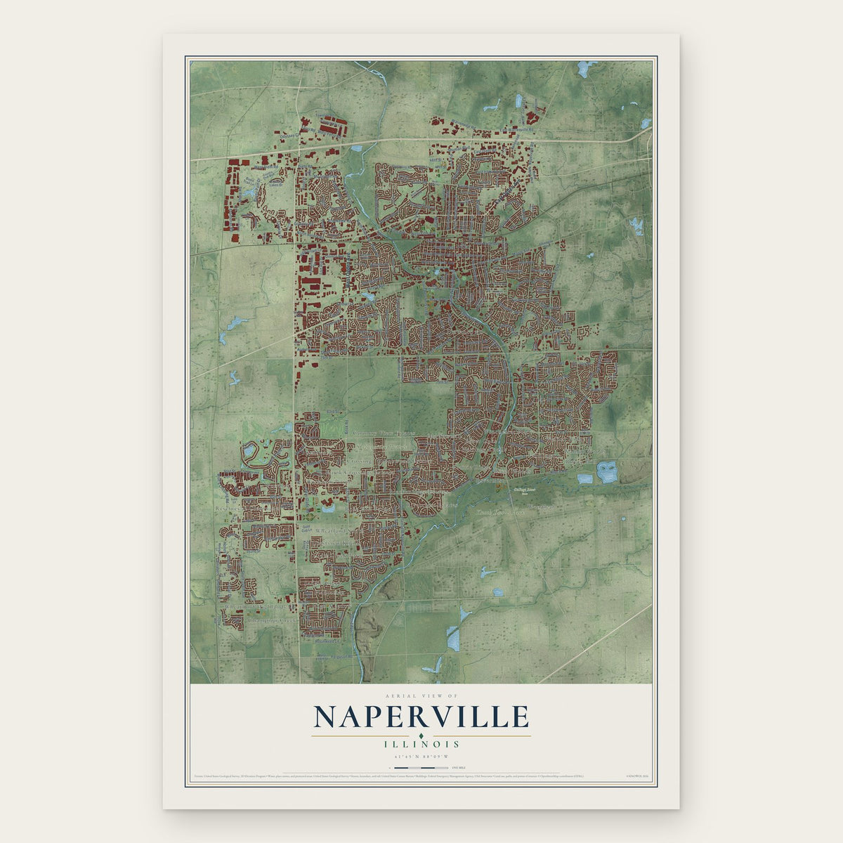 Naperville, Illinois map print, the full design