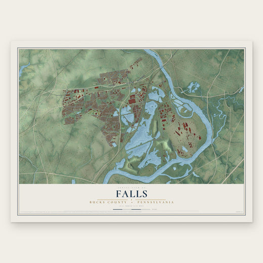 Falls, Bucks County, Pennsylvania map print, the full design