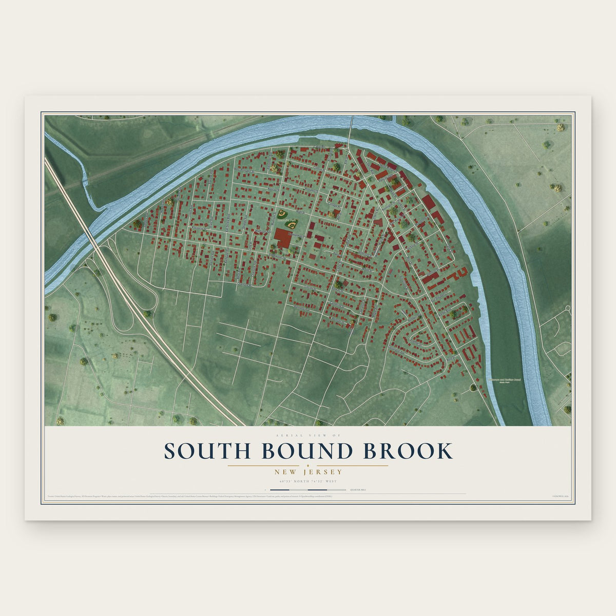 South Bound Brook, New Jersey map print, the full design
