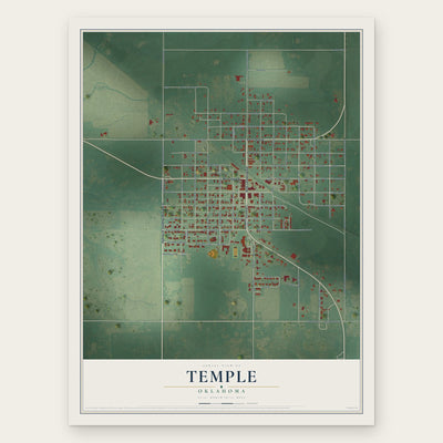 Temple, Oklahoma map print, the full design