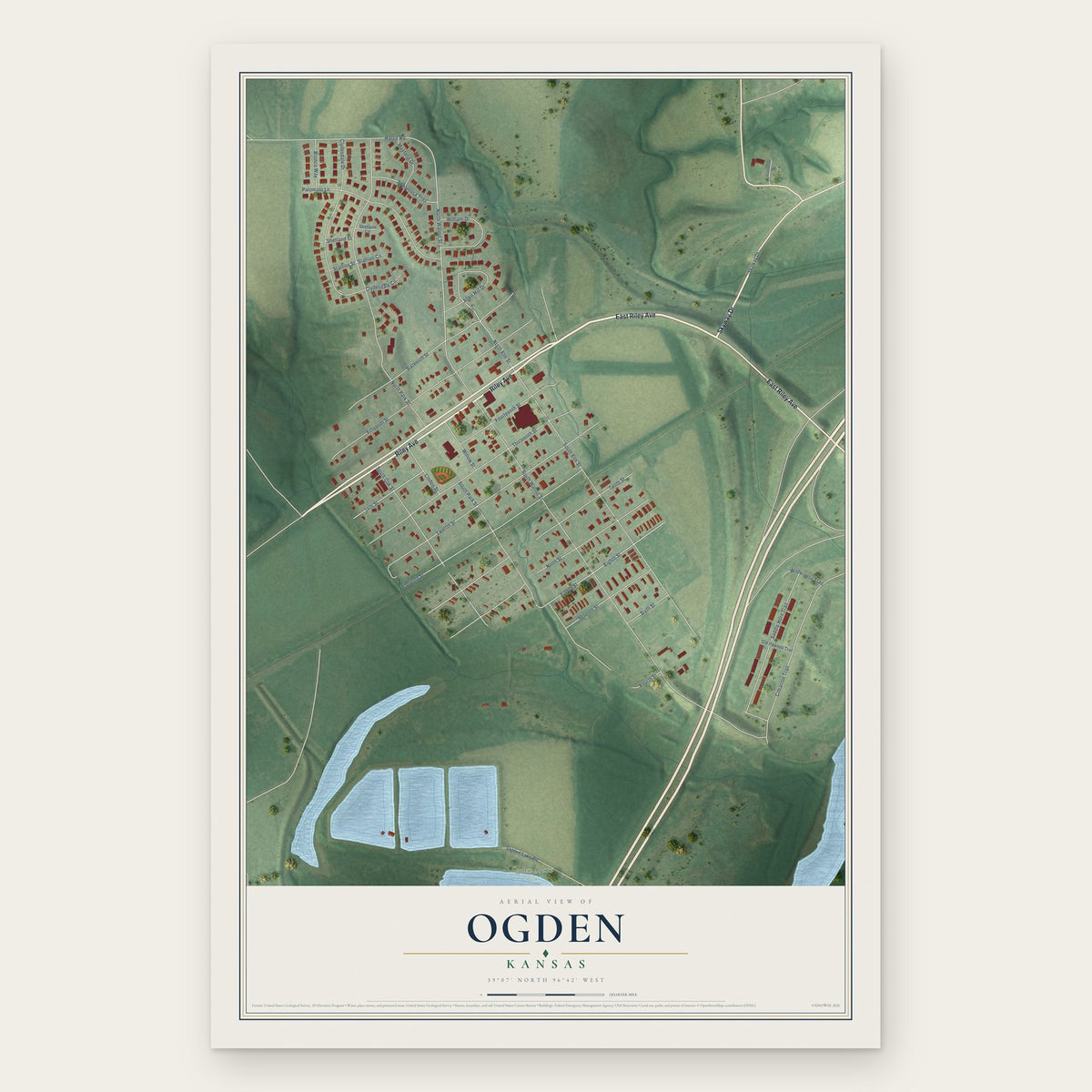 Ogden, Kansas map print, the full design
