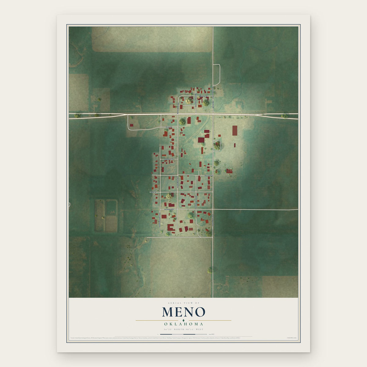 Meno, Oklahoma map print, the full design
