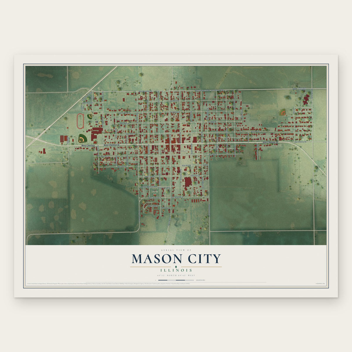 Mason City, Illinois map print, the full design