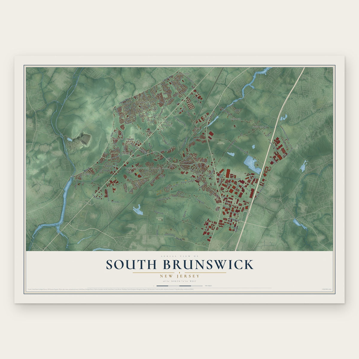 South Brunswick, New Jersey map print, the full design