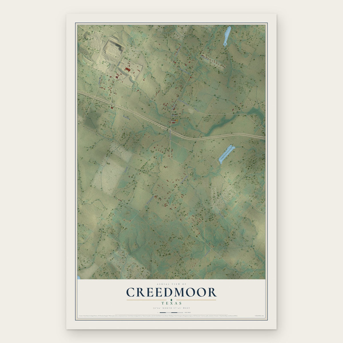Creedmoor, Texas map print, the full design