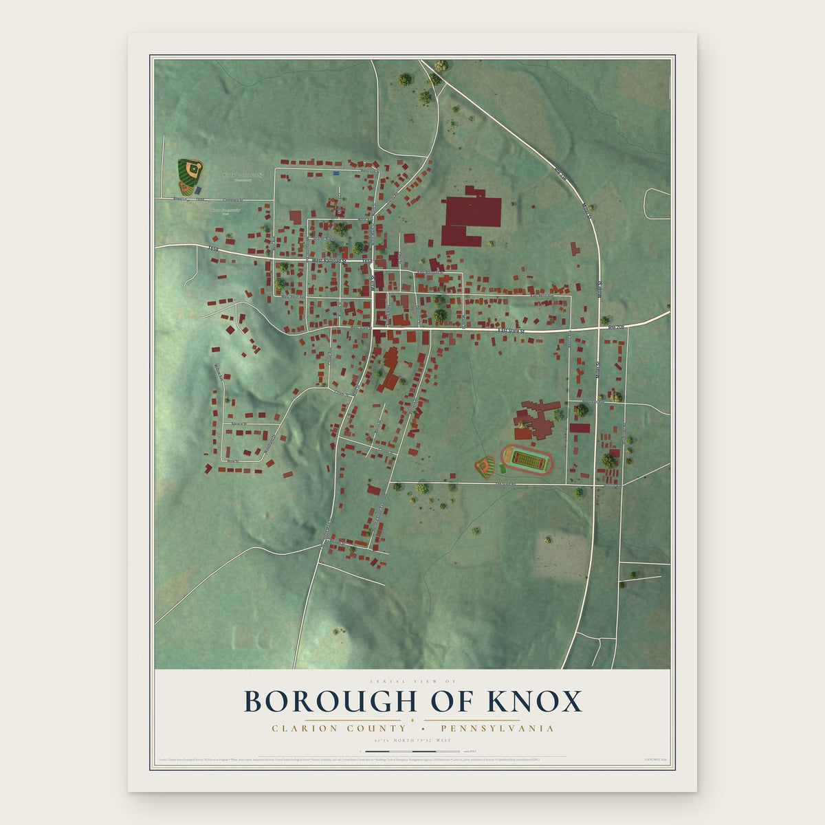 Borough of Knox, Clarion County, Pennsylvania map print, the full design