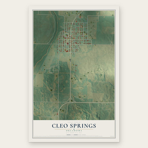 Cleo Springs, Oklahoma map print, the full design