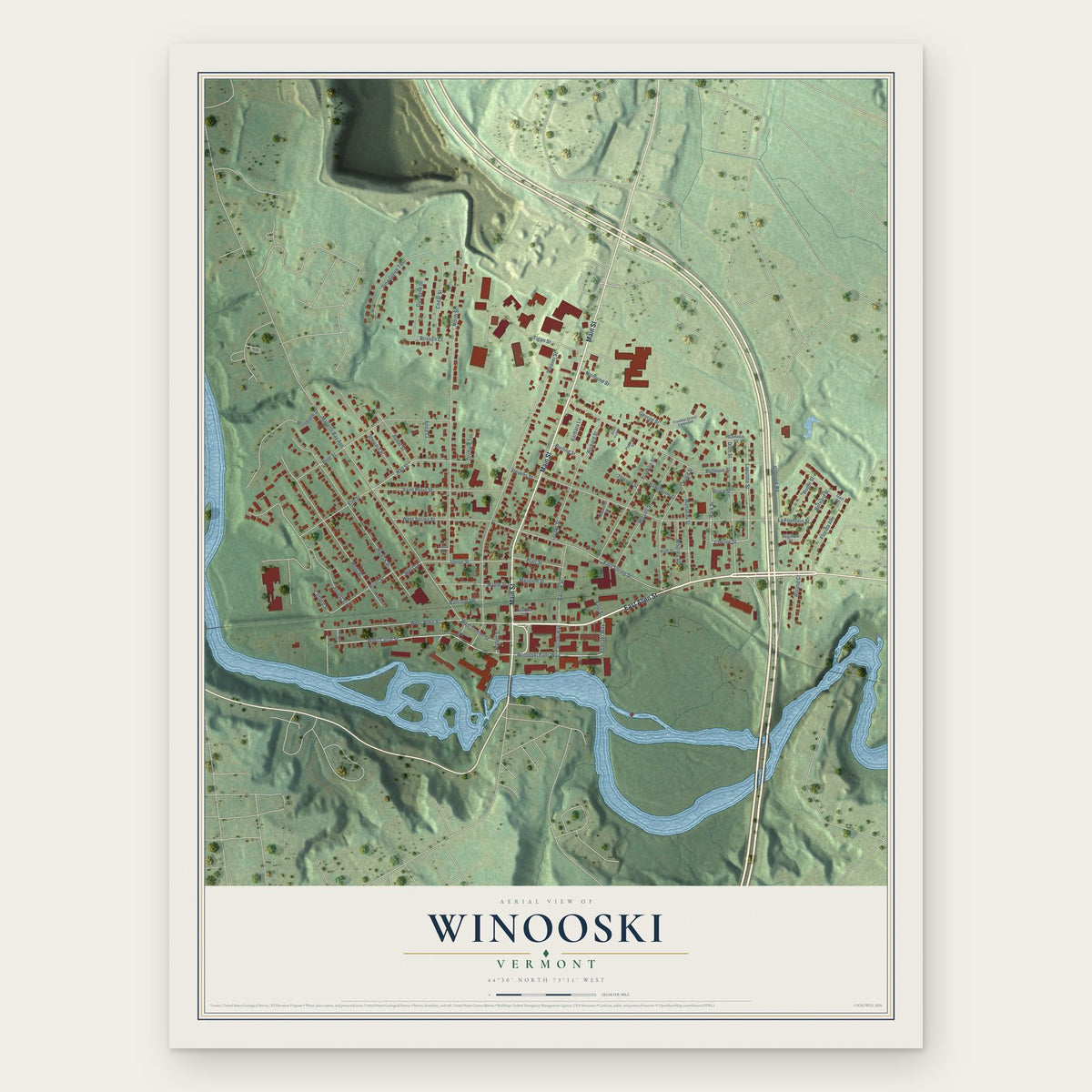 Winooski, Vermont map print, the full design