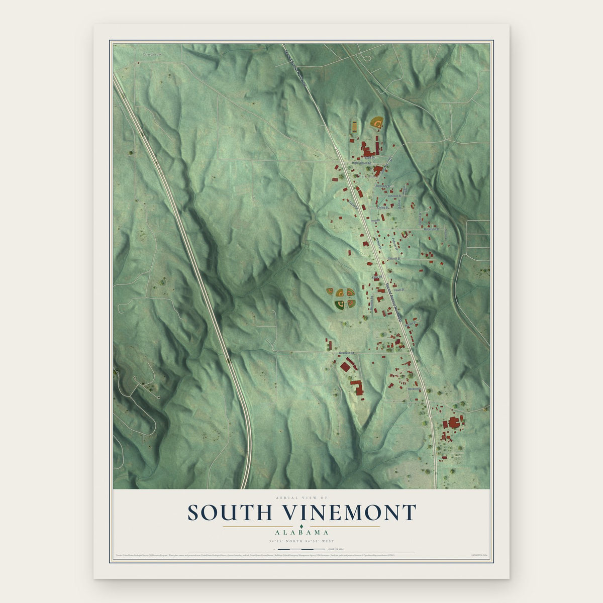 South Vinemont, Alabama map print, the full design