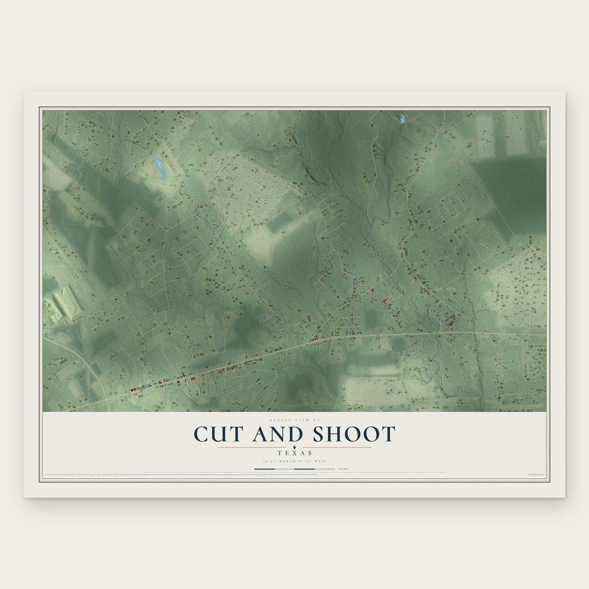 Cut and Shoot, Texas map print, the full design