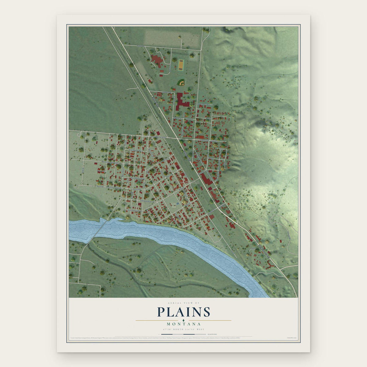 Plains, Montana map print, the full design